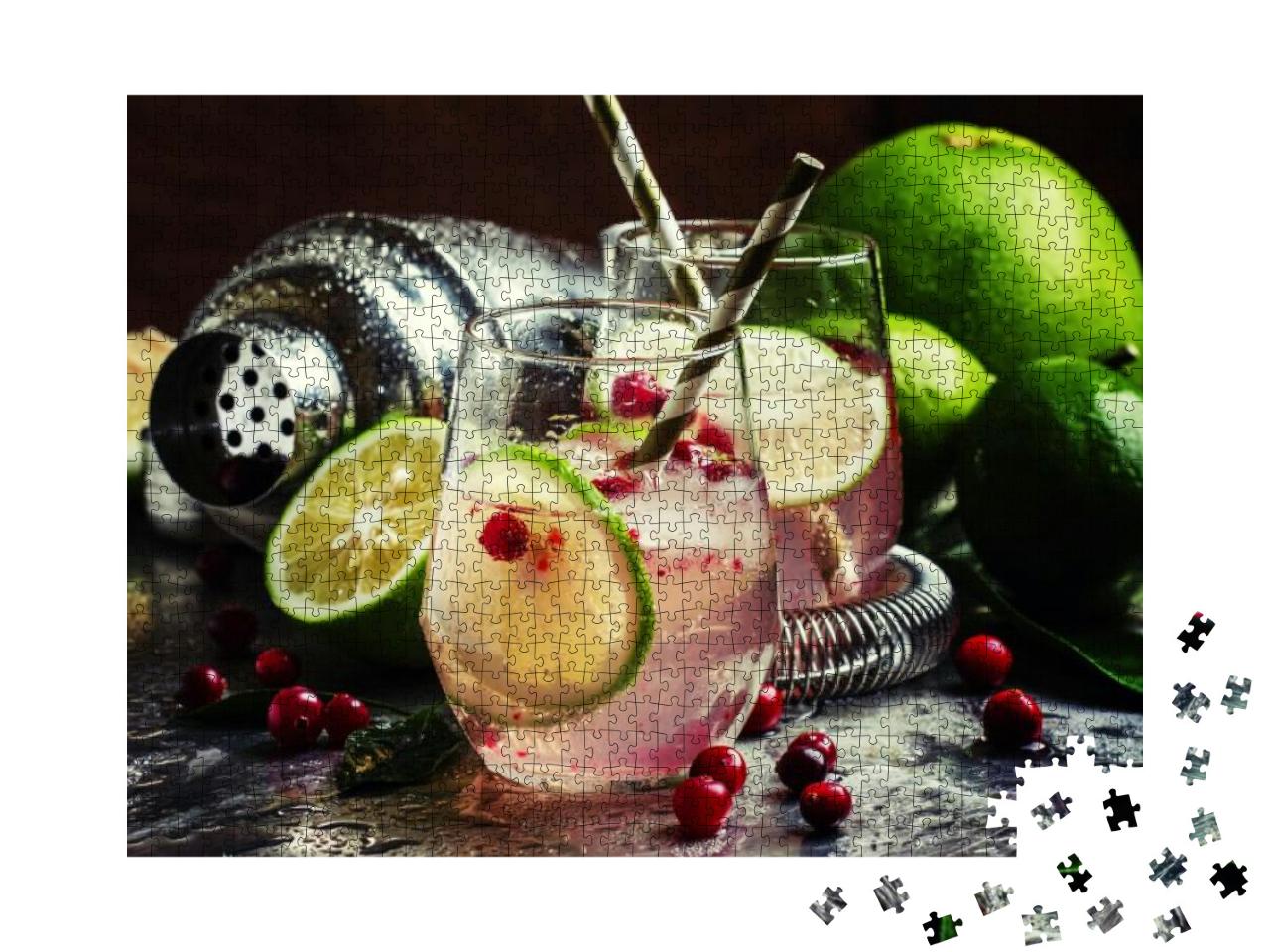 Cranberry Lemonade with Lime & Ice, Metallic Background... Jigsaw Puzzle with 1000 pieces