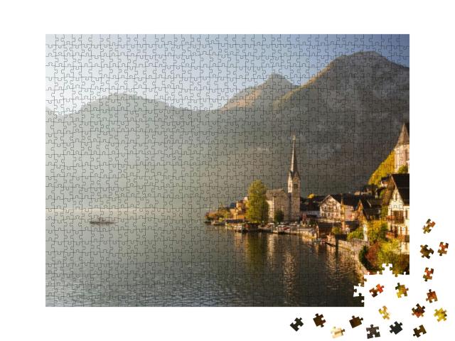 Picturesque Morning View on Famous Mountain Town Hallstat... Jigsaw Puzzle with 1000 pieces