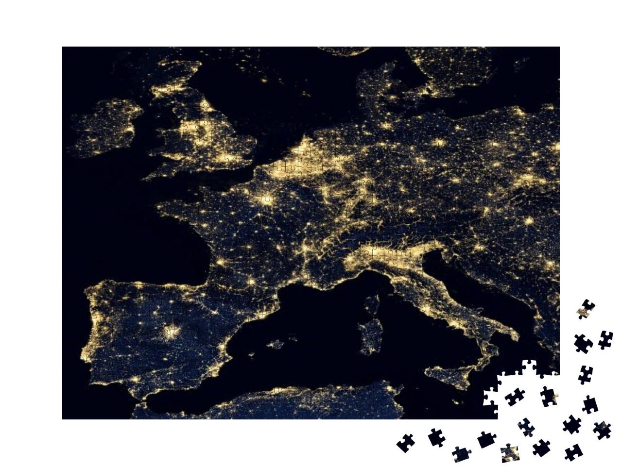 City Lights on World Map. Europe. Elements of This Image... Jigsaw Puzzle with 1000 pieces