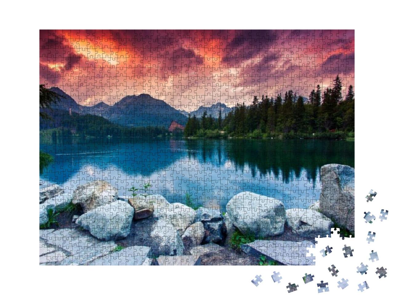 Mountain Lake in National Park High Tatra. Dramatic Overc... Jigsaw Puzzle with 1000 pieces