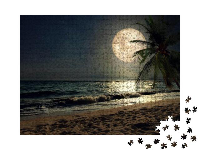 Beautiful Fantasy Tropical Beach with Milky Way Star in N... Jigsaw Puzzle with 1000 pieces