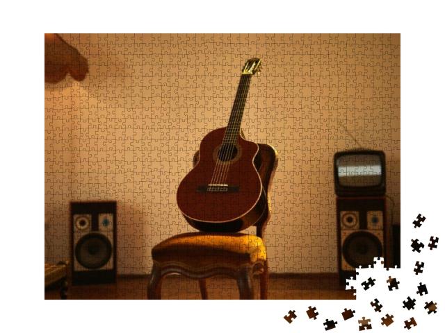 Acoustic Guitar in a Retro Vintage Room... Jigsaw Puzzle with 1000 pieces