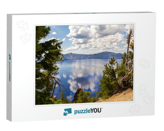Crater Lake National Park Oregon Usa, Lake with Cloud Ref... Jigsaw Puzzle