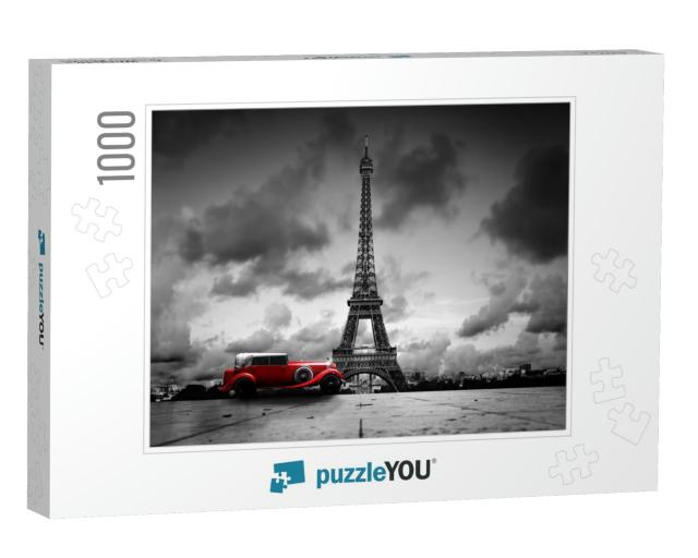 Artistic Image of Eiffel Tower, Paris, France & Red Retro... Jigsaw Puzzle with 1000 pieces