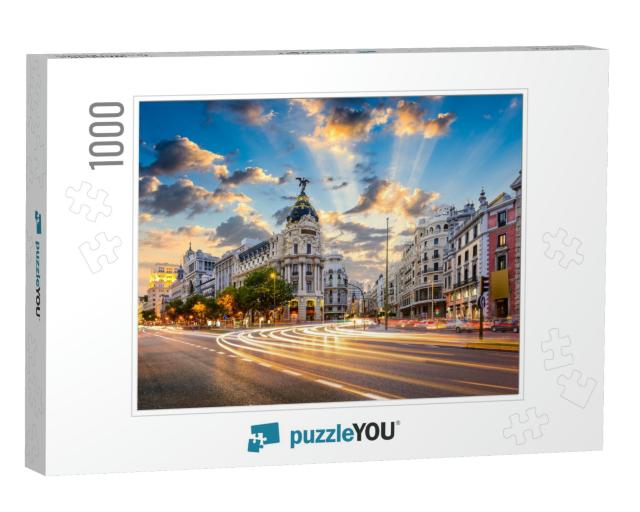 Madrid, Spain Cityscape At Calle De Alcala & Gran Via... Jigsaw Puzzle with 1000 pieces