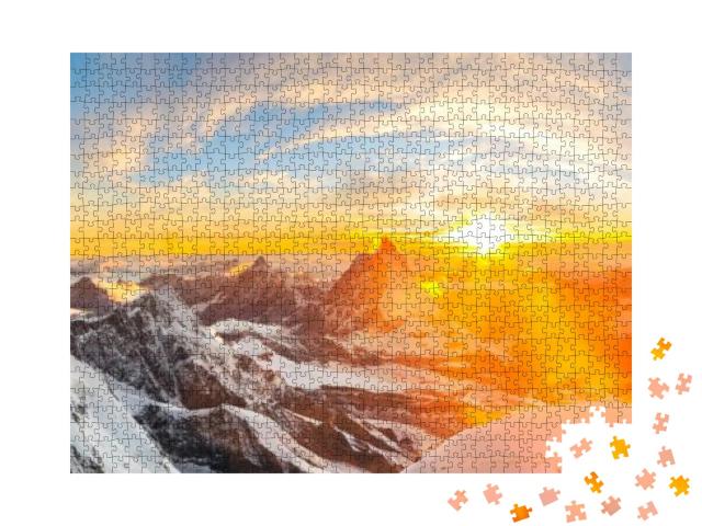Sunset Seen from Margherita Cabin At Monte Rosa with a Be... Jigsaw Puzzle with 1000 pieces