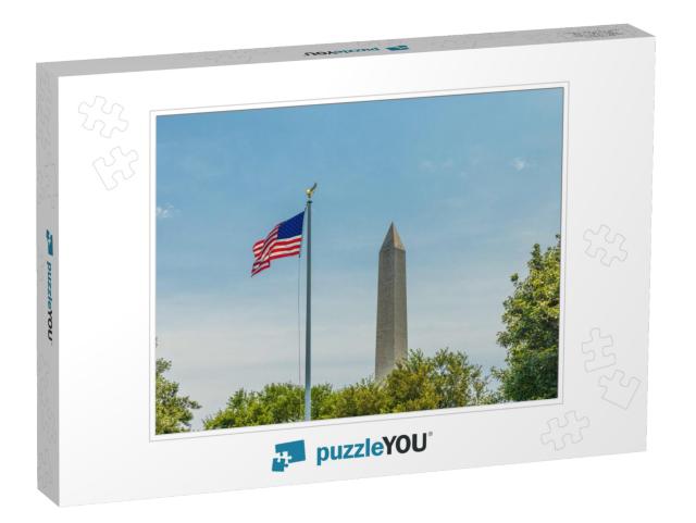 National Flag & George Washington Monument, National Mall... Jigsaw Puzzle