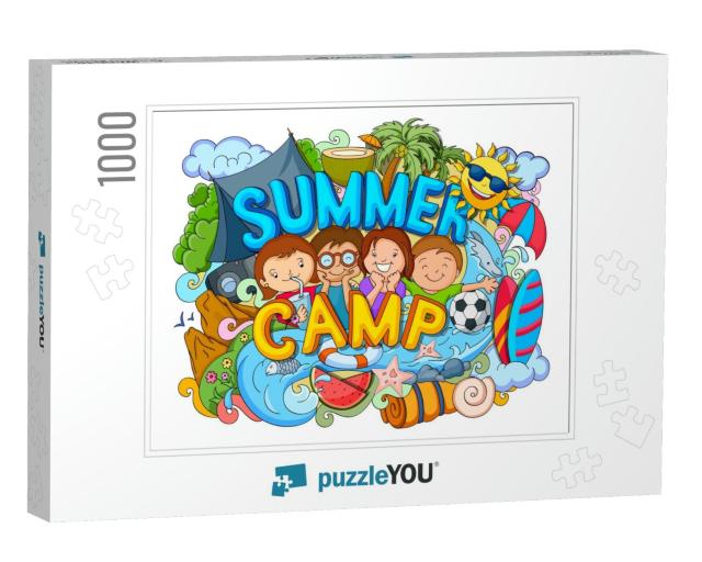 Vector Illustration of Doodle of Kids Summer Camp Poster... Jigsaw Puzzle with 1000 pieces