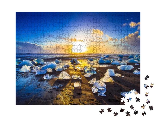 Ice Rock with Black Sand Beach At Jokulsarlon Beach Diamo... Jigsaw Puzzle with 1000 pieces