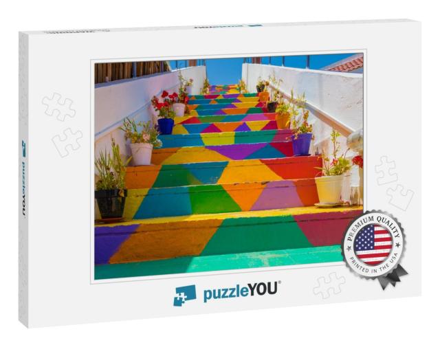 Colorful Stairs in the Street in Tunis, Tunisia... Jigsaw Puzzle