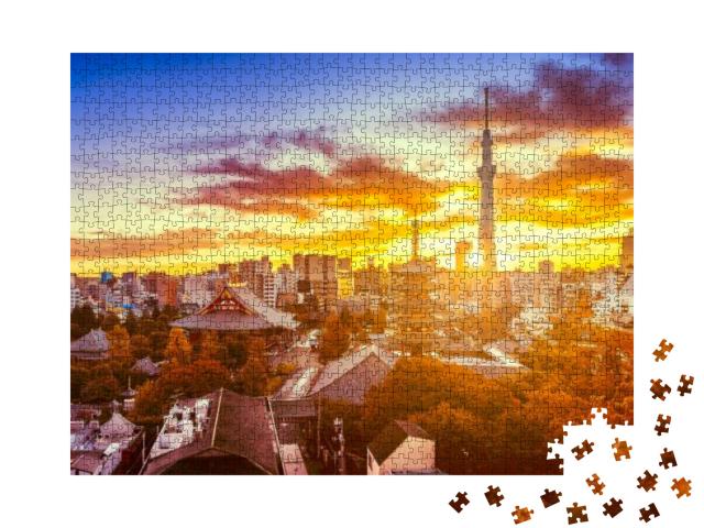 Autumn View of Senso-Ji Temple & Sky Tree with Dramatic S... Jigsaw Puzzle with 1000 pieces