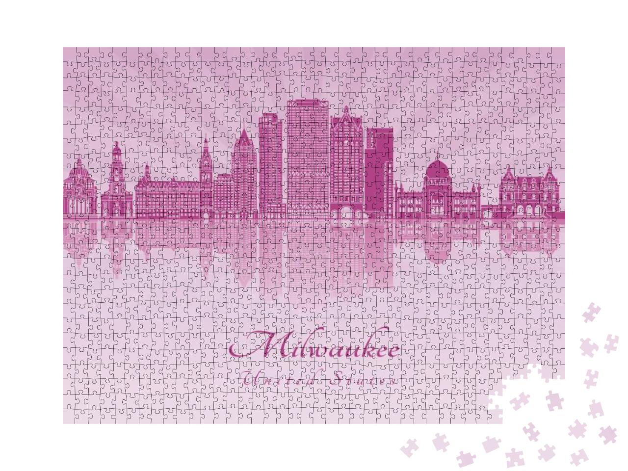 Milwaukee Skyline in Purple Radiant Orchid in Editable Ve... Jigsaw Puzzle with 1000 pieces