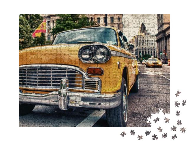 Vintage Old Taxi in New York City. Classic Yellow Cab in... Jigsaw Puzzle with 1000 pieces