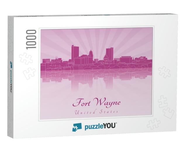 Fort Wayne Skyline in Purple Radiant Orchid in Editable V... Jigsaw Puzzle with 1000 pieces