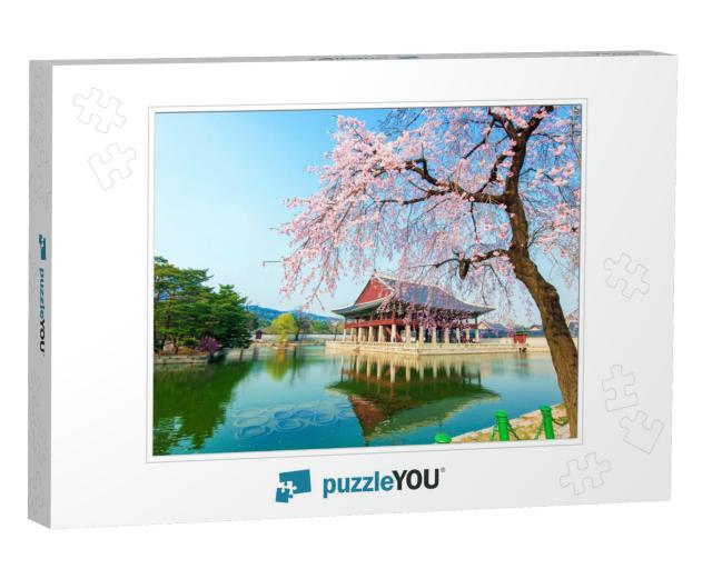 Gyeongbokgung Palace with Cherry Blossom in Spring, Korea... Jigsaw Puzzle