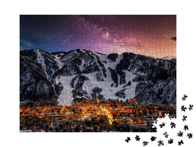 Aspen City Skyline with Milky Way... Jigsaw Puzzle with 1000 pieces