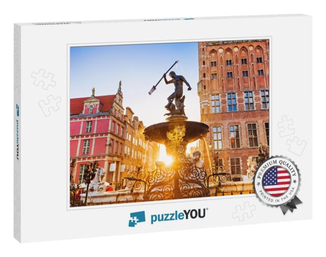 Poland, Gdansk, Famous Neptune Fountain At Sunset. Popula... Jigsaw Puzzle
