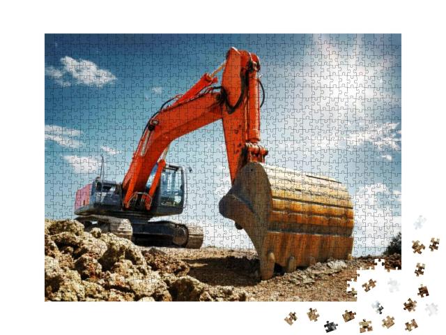 Crawler Excavator Front View Digging on Demolition Site i... Jigsaw Puzzle with 1000 pieces