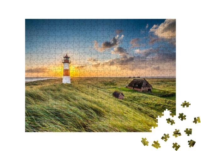 Sunrise At Lighthouse in List on the Island of Sylt, Schl... Jigsaw Puzzle with 500 pieces