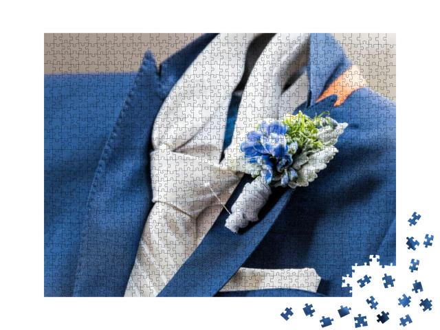 Mens New Marine Navy Blue Suit & Tie Groom Clos... Jigsaw Puzzle with 1000 pieces