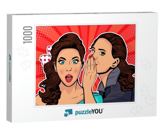 Woman Whispering Gossip or Secret to Her Friend. Colorful... Jigsaw Puzzle with 1000 pieces