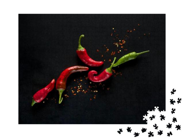Chili Peppers on a Black Background... Jigsaw Puzzle with 1000 pieces