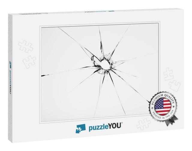 Broken Glass Texture with Hole in Center Isolated on Whit... Jigsaw Puzzle
