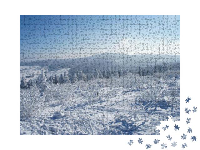 Thick Frosted Bushes & Spruces on the Fichtelberg in the... Jigsaw Puzzle with 1000 pieces