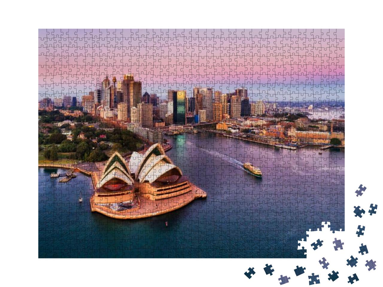 Pinkish Colorful Sunrise Over Sydney City Cbd on Waterfro... Jigsaw Puzzle with 1000 pieces