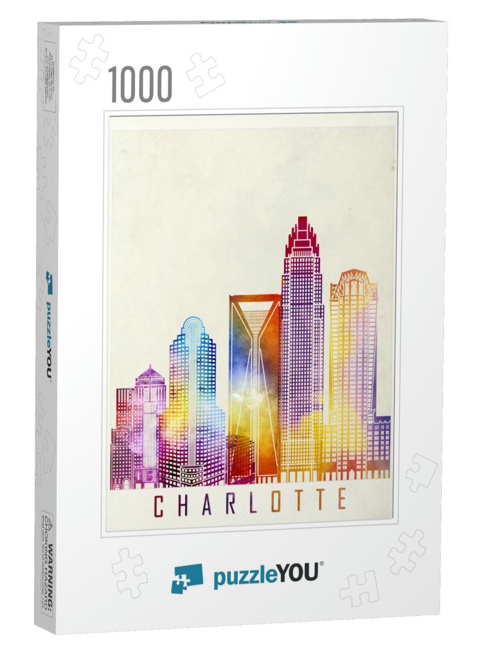 Charlotte Landmarks Watercolor Poster... Jigsaw Puzzle with 1000 pieces