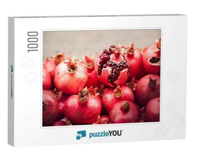Juicy & Ripe Pomegranate with Peel Taken Off, Exposing Fr... Jigsaw Puzzle with 1000 pieces