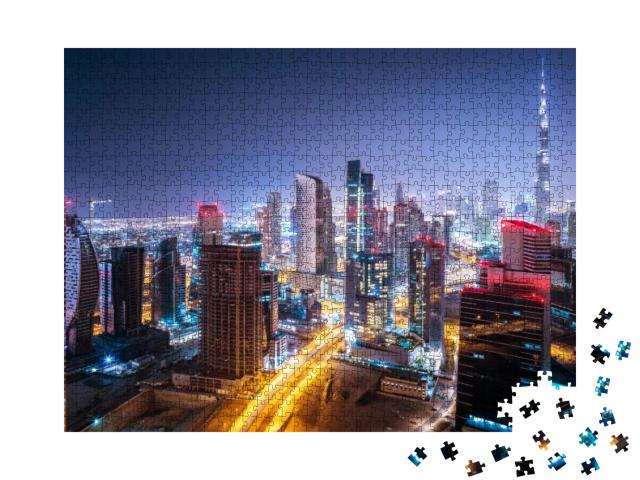 Beautiful Night City, Cityscape of Dubai, United Arab Emi... Jigsaw Puzzle with 1000 pieces