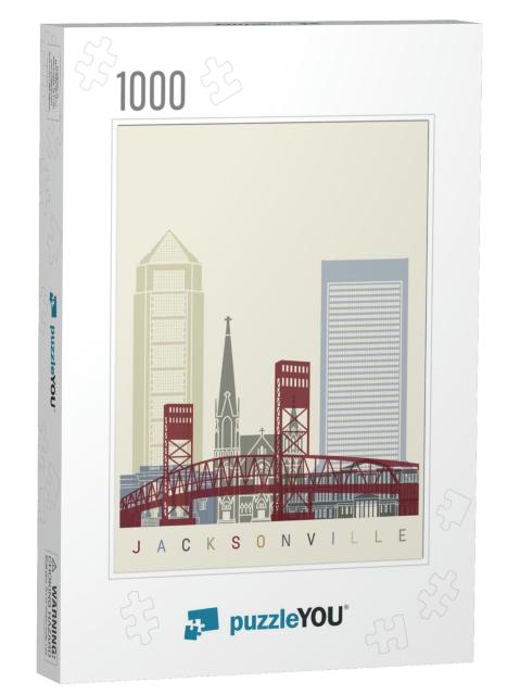 Jacksonville Skyline Poster in Editable Vector File... Jigsaw Puzzle with 1000 pieces