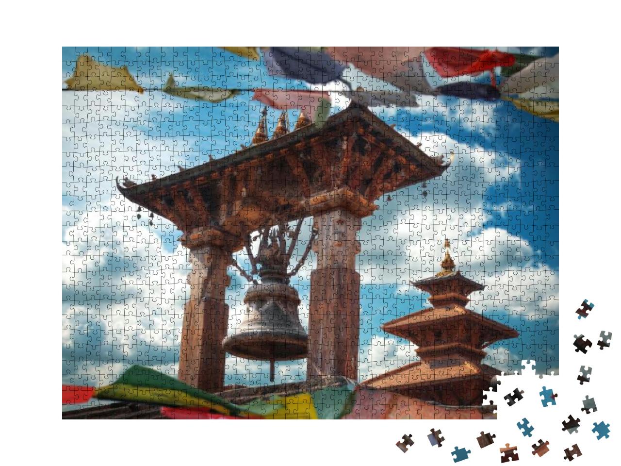 Tibetan Flags. Temples of Durbar Square in Bhaktapur, Kat... Jigsaw Puzzle with 1000 pieces