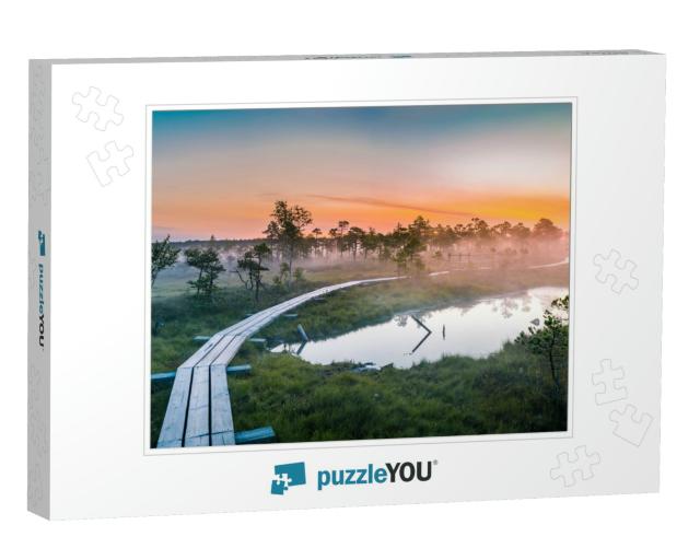 Warmly Colored Sunrise Over a Foggy Swamp. Aerial View of... Jigsaw Puzzle