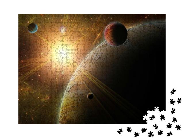 A View of Planet, Moons & the Deep Space. Abstract Illust... Jigsaw Puzzle with 1000 pieces