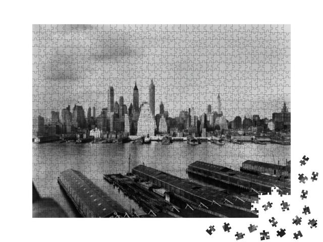Downtown New York City Skyline from Brooklyn, 1931. Tower... Jigsaw Puzzle with 1000 pieces