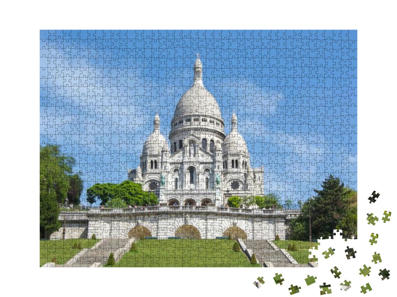 Basilica of Sacre Coeur Sacred Heart on Montmartre Hill... Jigsaw Puzzle with 1000 pieces