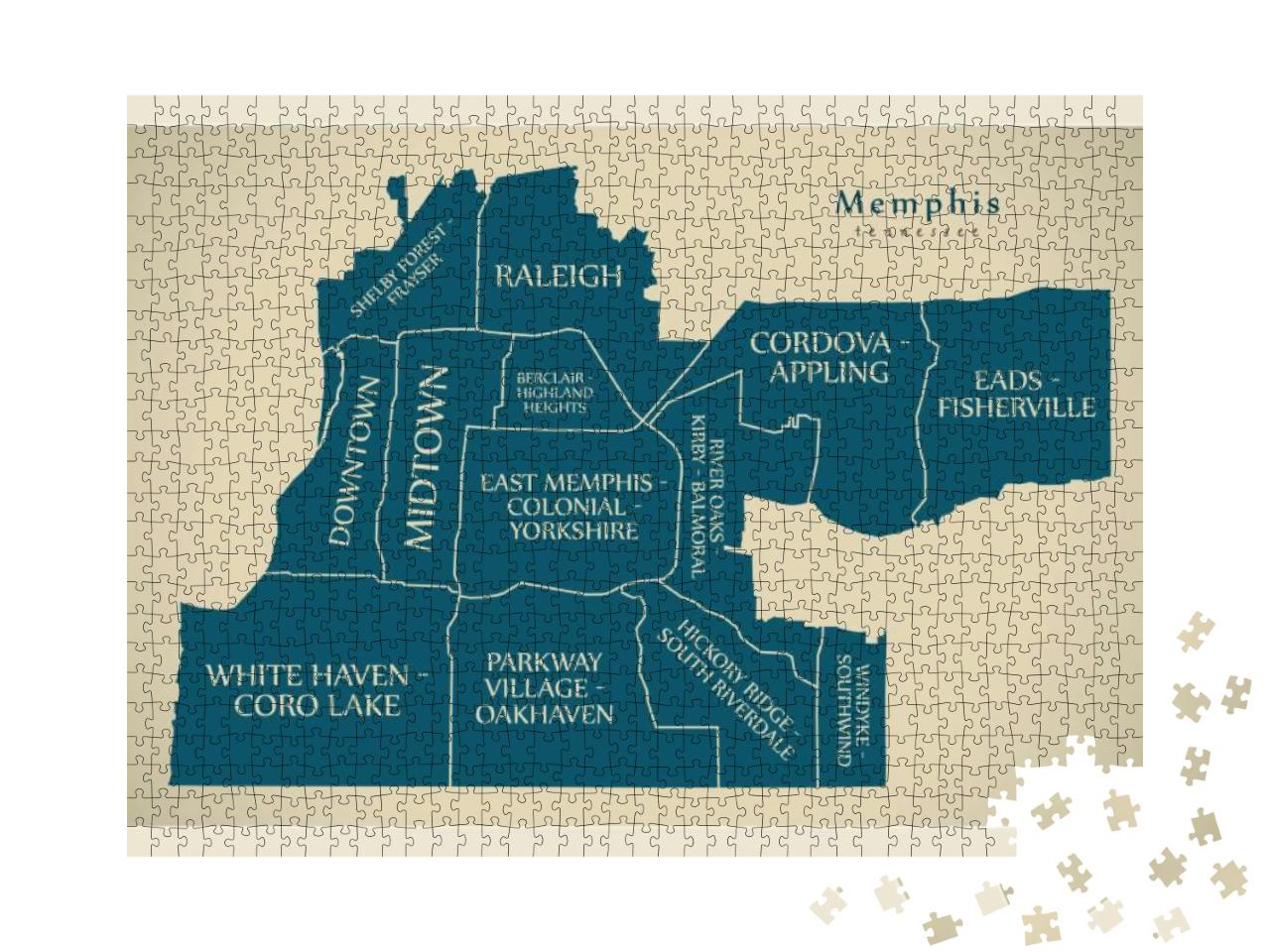 Modern City Map - Memphis Tennessee City of the USA with N... Jigsaw Puzzle with 1000 pieces