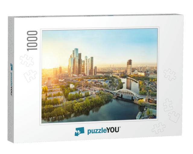 Sunrise Over Moscow City District & Moscow River... Jigsaw Puzzle with 1000 pieces