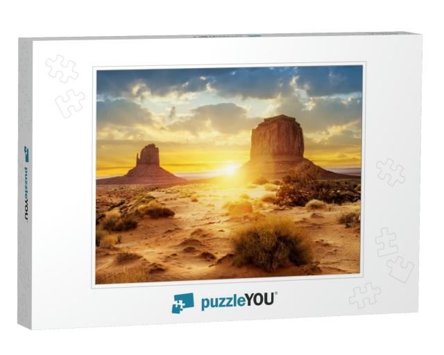 Sunset At the Sisters in Monument Valley, Usa... Jigsaw Puzzle