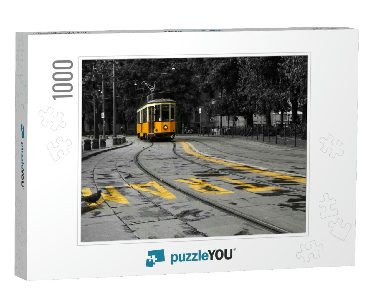 A Picture of the Typical Yellow Tram in Milan, Italy, Pas... Jigsaw Puzzle with 1000 pieces