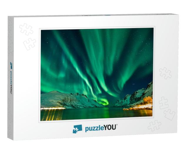Aurora Borealis in Tromso, Norway in Front of the Norwegi... Jigsaw Puzzle
