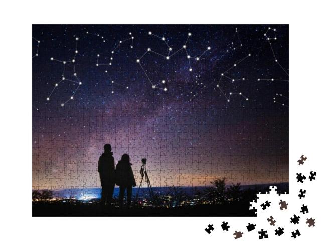 Silhouettes of People Observing Stars & Constellation Dur... Jigsaw Puzzle with 1000 pieces