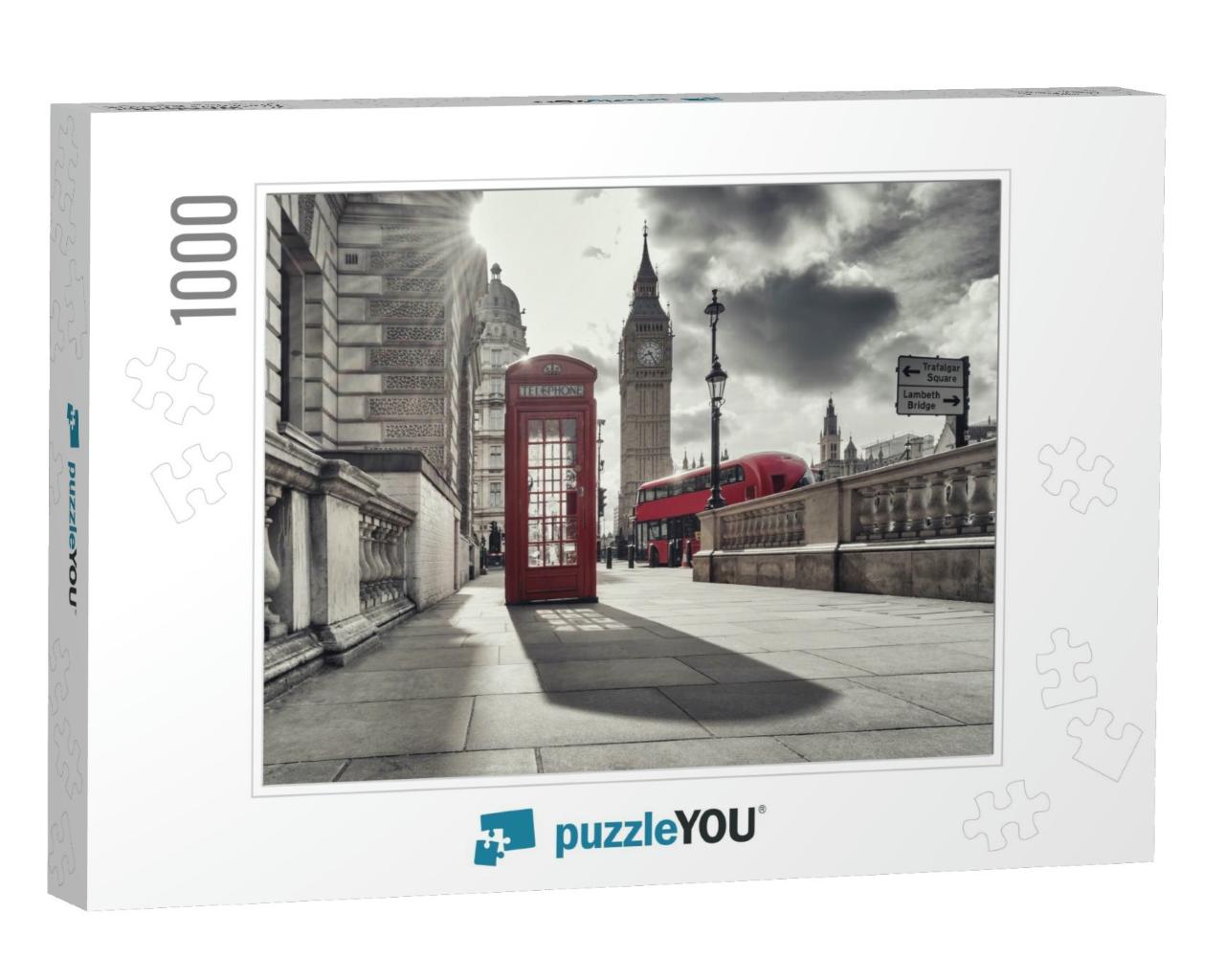 Red Telephone Booth & Big Ben in London, England, the Uk... Jigsaw Puzzle with 1000 pieces