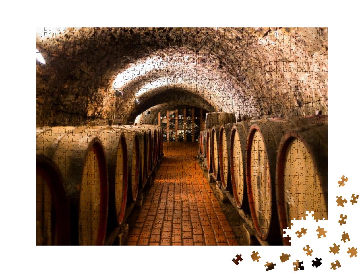 Old Aged Traditional Wooden Barrels with Wine in a Vault... Jigsaw Puzzle with 1000 pieces