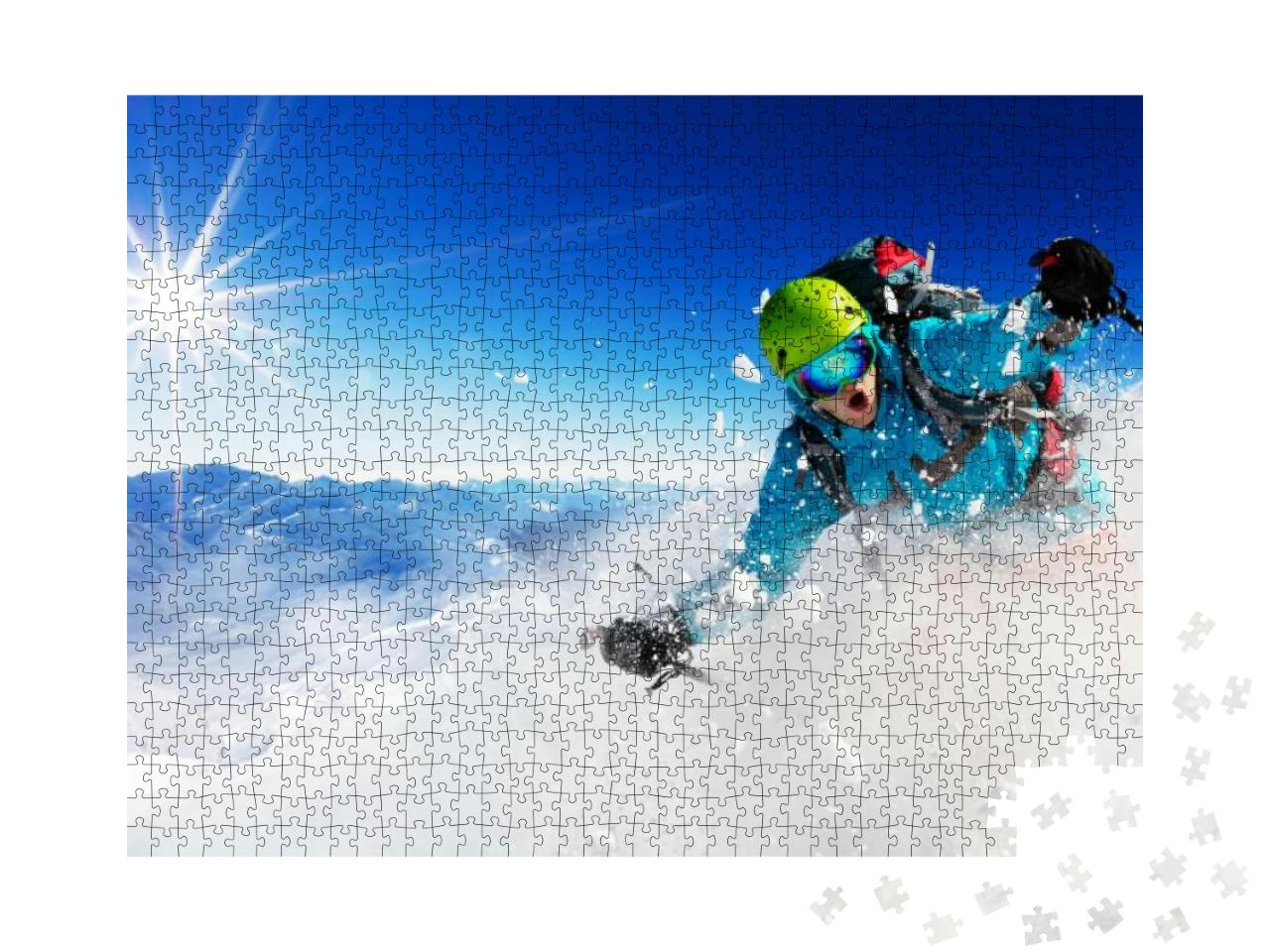 Freeride Skier with Rucksack Running Downhill in Freeze M... Jigsaw Puzzle with 1000 pieces