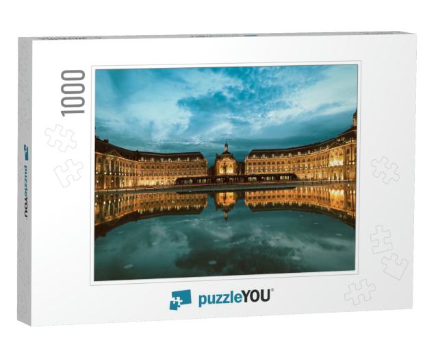 Reflection of Place De La Bourse & Tramway in Bordeaux, F... Jigsaw Puzzle with 1000 pieces