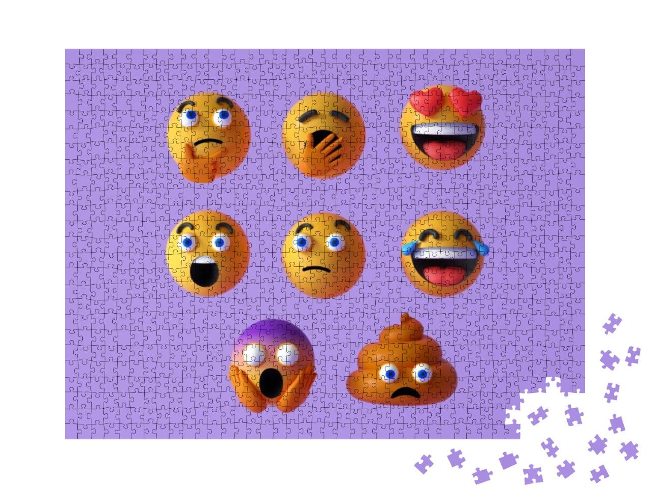 Set of Realistic Emoji or Emoticon Faces Icon. Floating E... Jigsaw Puzzle with 1000 pieces