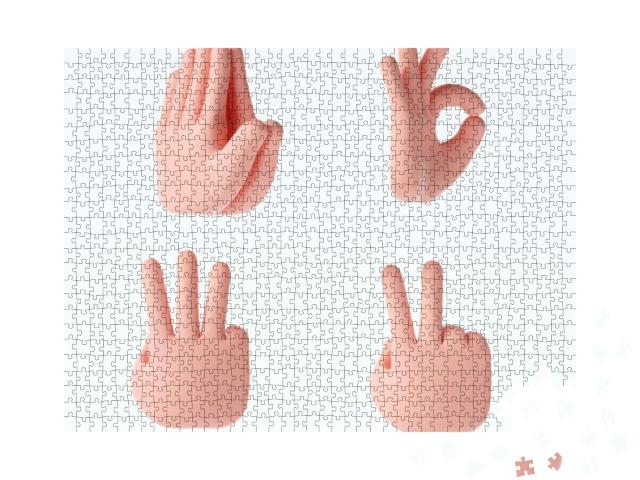3D Cartoon Hand Gestures Icons Set on Isolated White Back... Jigsaw Puzzle with 1000 pieces
